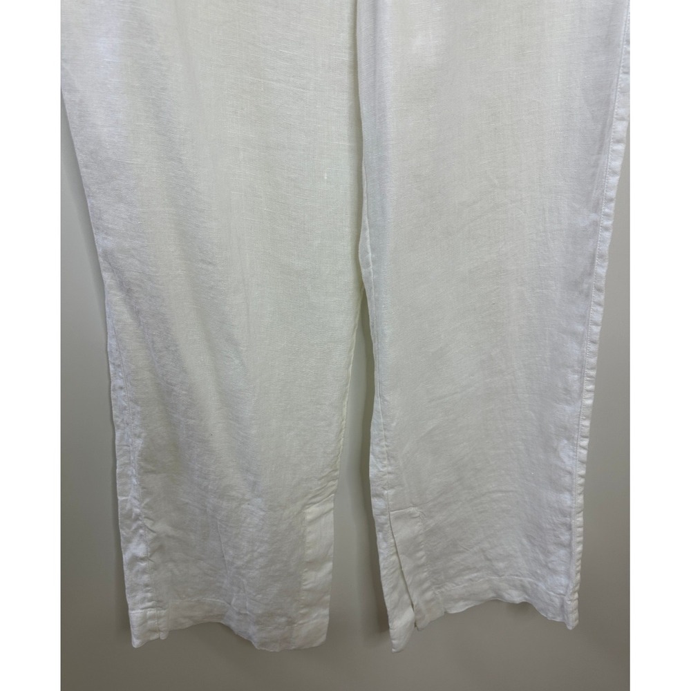 Athleta Retreat 100% Linen Wide Leg Pants White Resort Beach Zip Pockets Size 8 - Picture 4 of 14